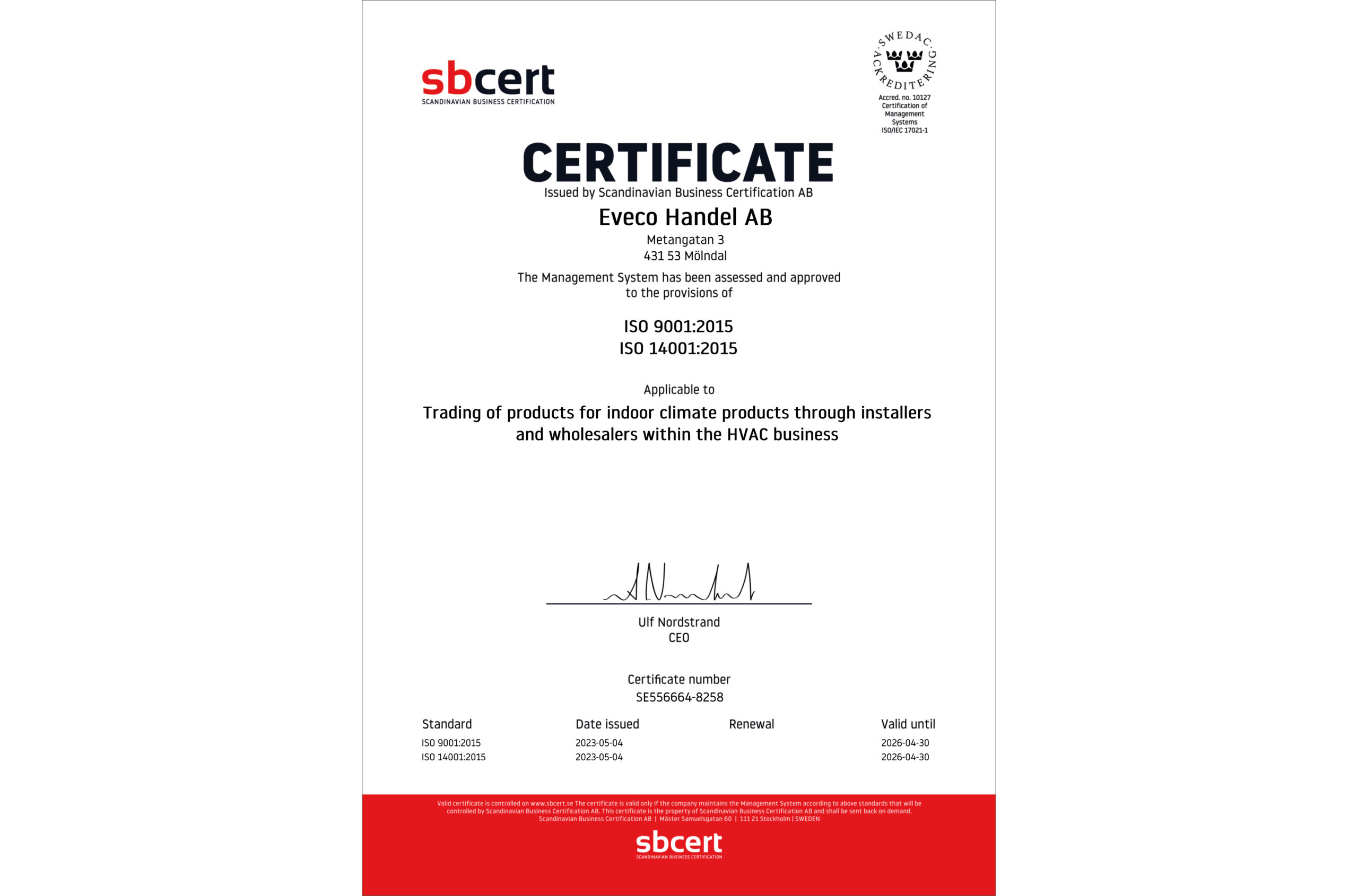 ISO-certifiering av Eveco - 2023