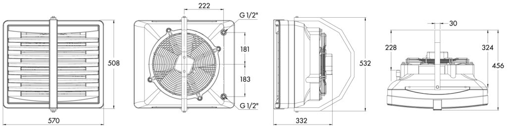 Dimensioner för fläktluftvärmaren Vinga ELV12