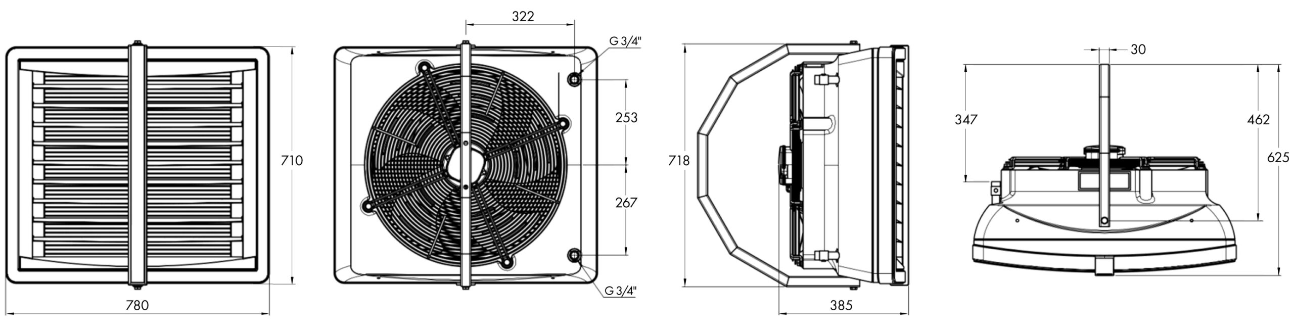 Dimensioner för fläktluftvärmaren Vinga ELV5