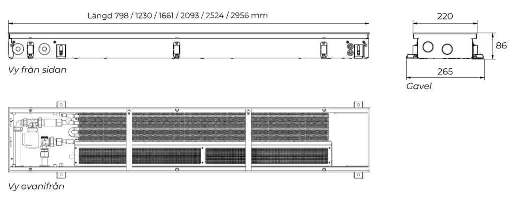 Måttskiss – dimensioner – för golvkonvektor GKF4-H